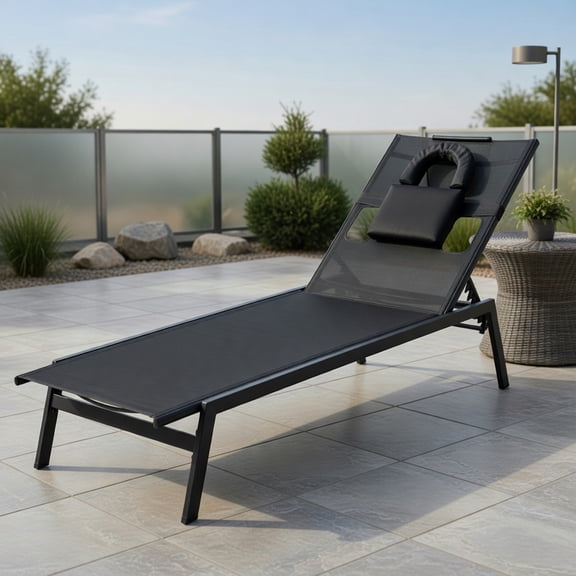 GVN Chaise Lounge Outdoor, Lounge Chair Outdoor,Patio Sunbathing Lounge Chair 5-Position Adjustable Tanning Chair-Black