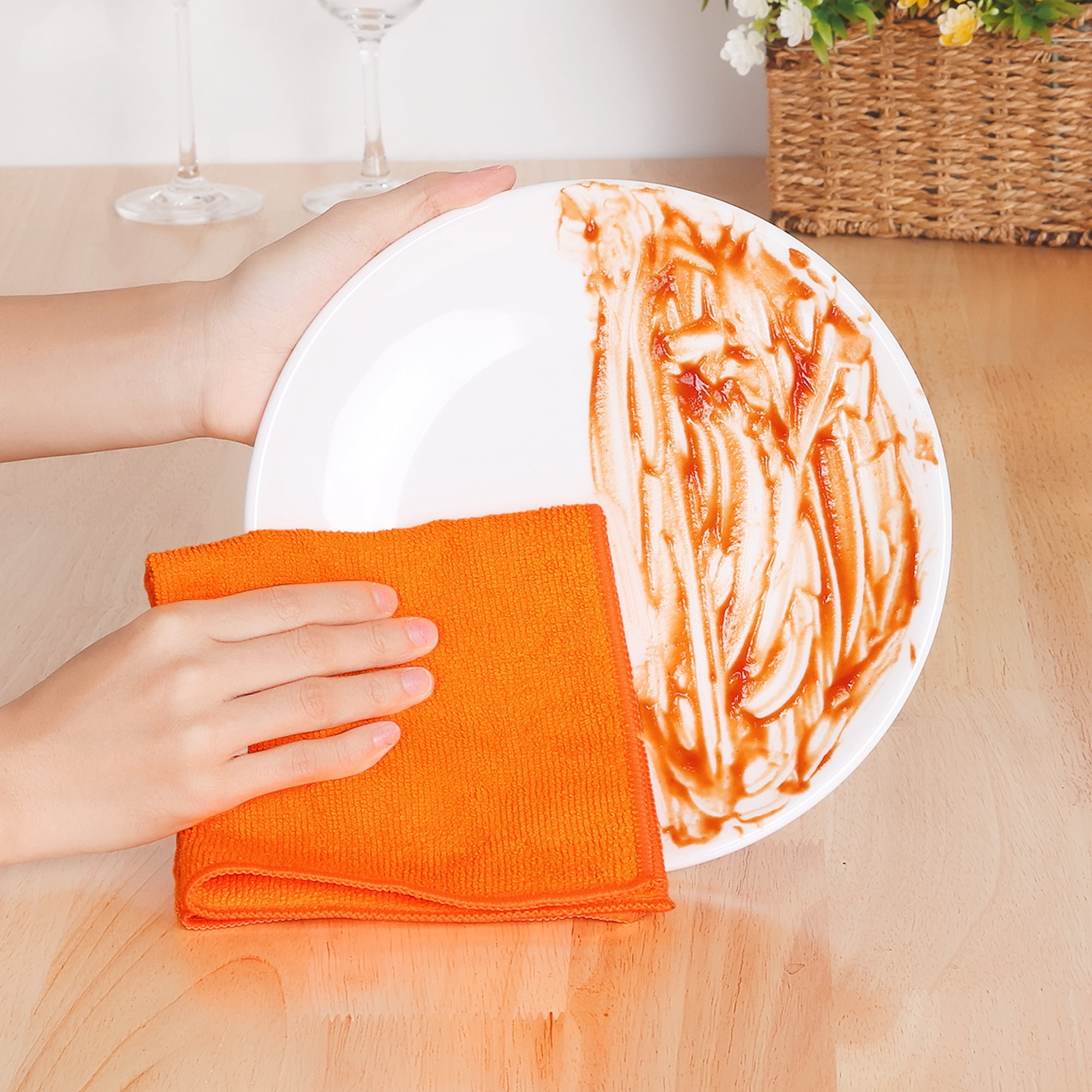Unique Bargains Microfiber Cleaning Cloth 12 Pack Microfiber Towels Orange 12" x 12"