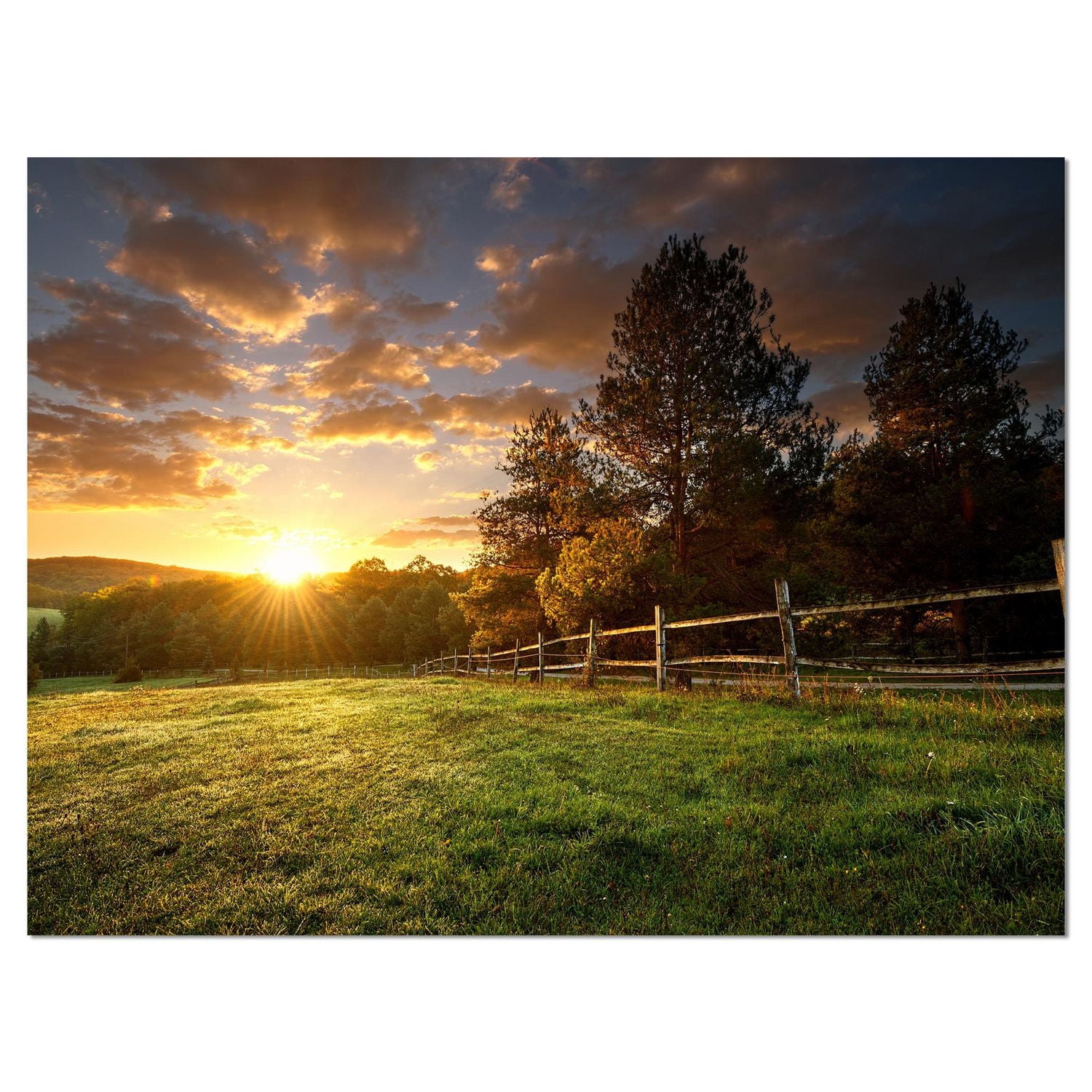 Designart Fenced Ranch at Sunrise Canvas Wall Art