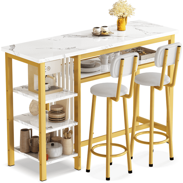 AWQM Bar Table Set, Modern Kitchen Table Set, Bar Counter Height Table