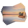 thumbnail image 1 of Ambesonne Nautical Place Mats Set of 4, Boat on Beach Dusk, Standard Size, Blue Peach, 1 of 6