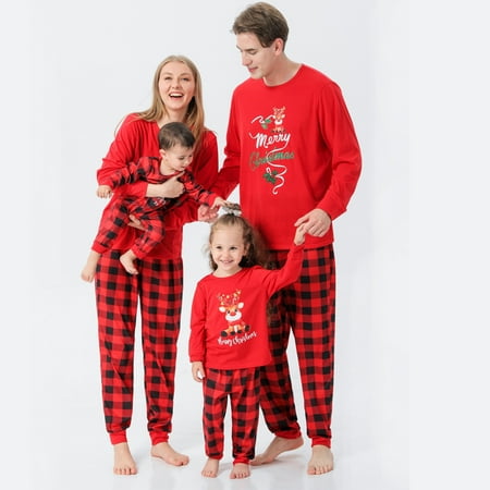 

women Christmas pajamas for family matching outfits son daughter sets soft Red Parent-child Warm Christmas Set Printed Home Wear Pajamas Two-piece Mom Set
