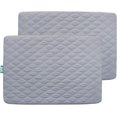 thumbnail image 2 of Sábana para protector impermeable acolchado Pack and Play, paquete de 2 fundas de colchón premium de 39 x 27 pulgadas, compatible con Graco Pack n Play u otro colchón Playard, minicuna portátil, gris, 2 of 4