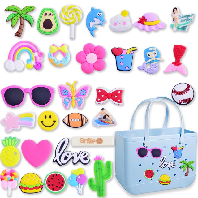 Charms KJML DIY para bolsa de pantano, 30 unidades, letras, flores, béisbol