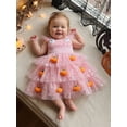 thumbnail image 3 of BemeyourBBs Toddler Baby Girl Halloween Dress Outfit Flying Sleeve 3D Pumpkin Ghost Decor Shinny Star Tutu Tulle Dress Little Girls Summer Fall Cake Smash Party Dress, 3 of 9