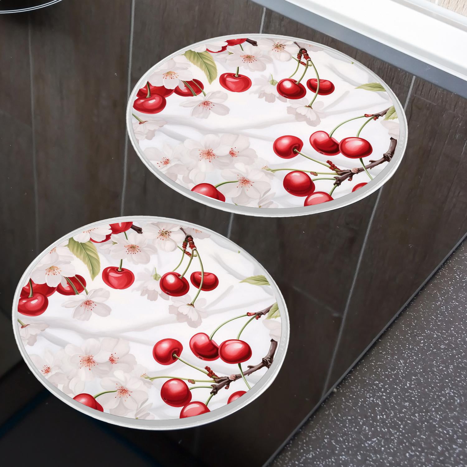 Stove Burner Covers 4 Pcs for ,Red Cherries Green Leaves colorful, Round Gas Stove Burner Cover 8Inch And 10Inch