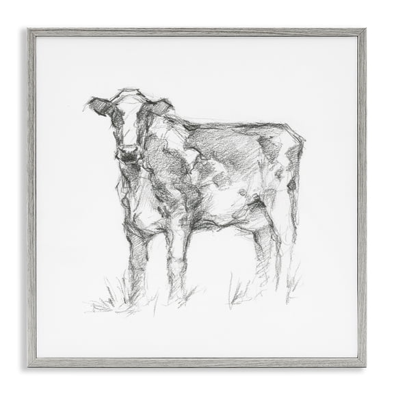 Stupell Industries Traditional Simple Cow Drawing Gray Framed Giclee Art, 17 x 17, by Ethan Harper