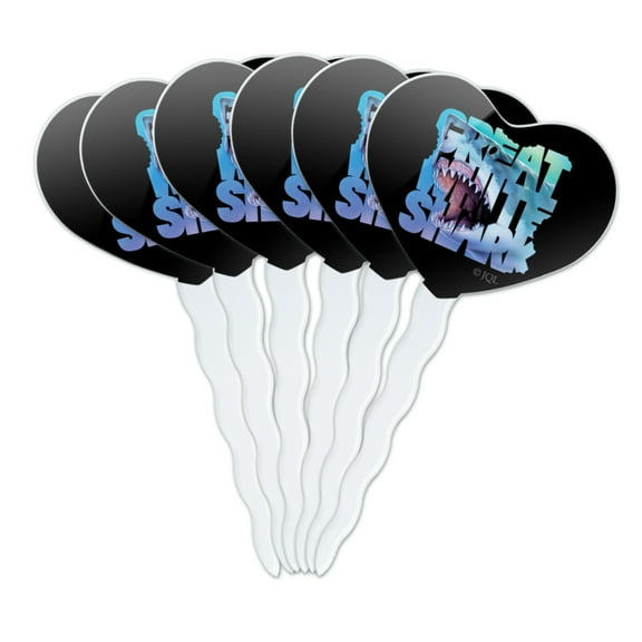 Great White Shark Bites Scuba Diving Heart Love Cupcake Picks Toppers Decoration Set of 6