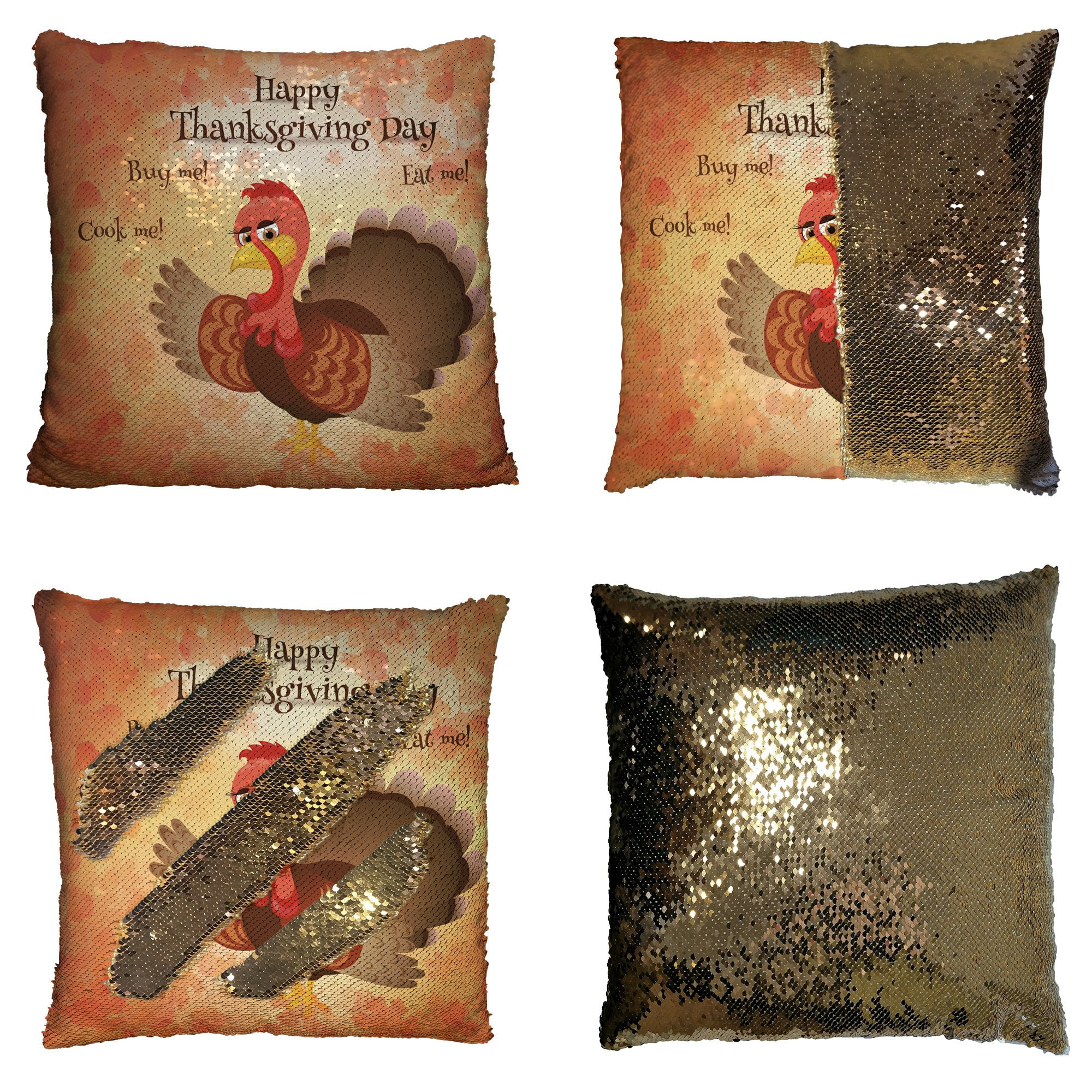 Gckg Turkey Bird Pillowcase Happy Thanksgiving Day Reversible Mermaid Sequin Pillow Case Home Decor Cushion Cover 20x20 Inches Walmart Com Walmart Com