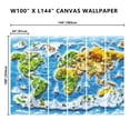 thumbnail image 3 of Peel and Stick Canvas Wallpaper Wall Mural World Map Animals Continents Oceans Forests Mountains Illustrative Wall Art Self Adhesive and Removable 100in x 144in, 3 of 8