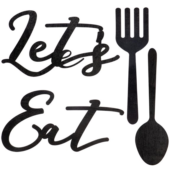 Acered Black Sturdy Eat Sign Fork and Spoon Wall Decor with Hooks- Rustic Wood EAT Sign Fork and Spoon for Kitchen Farmhouse Kitchen Wall Decoration, Gifts
