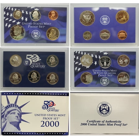 2000 Proof Set - U.S. Mint 10-Coin Clad Set - Includes Sacagawea Dollar, State Quarters, COA & OGP