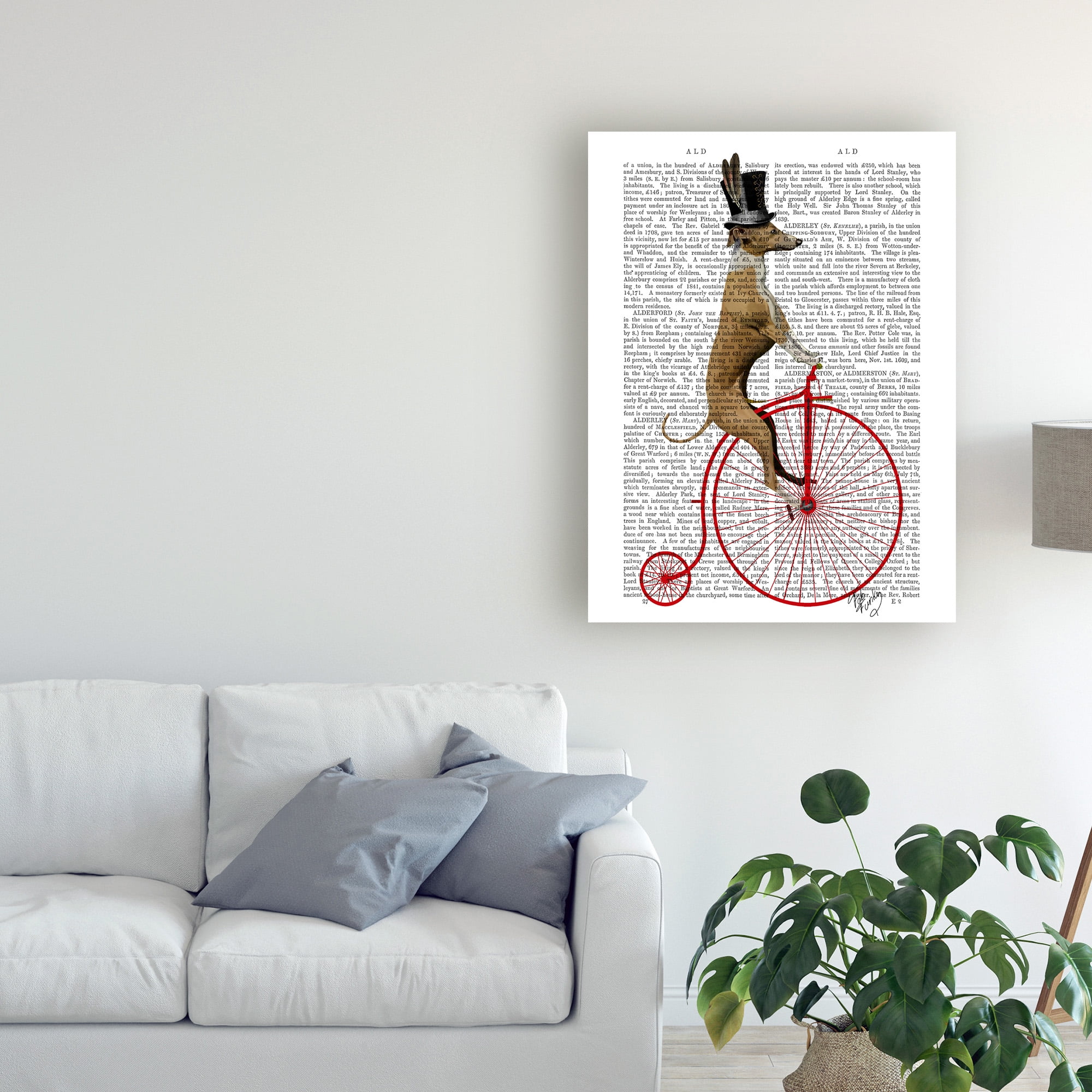 Trademark Fine Art 'Greyhound On Red Penny Farthing Bike' Canvas Art by Fab Funky