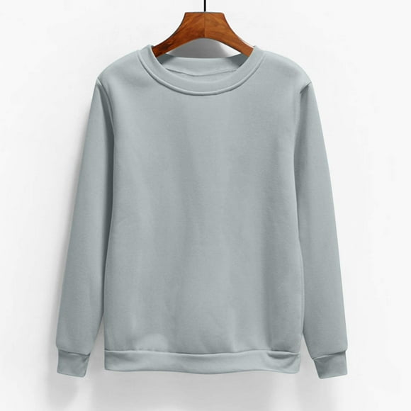 VKOYWKM Sweatshirt for Women Plus Size Long Sleeve Pullover Loose Casual Crew Neck Sweat Shirts Teen Girl Y2K Tops Basic Solid Color Sweatshirt
