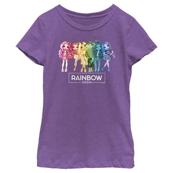 Girl's Rainbow High Classic Logo Characters Graphic Tee Purple Berry Medium