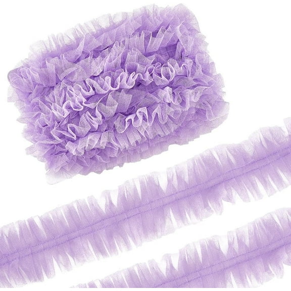 1set 10M Polyester Pleated Lace Trim Ruffled Lace Ribbon for Garment Accessories Lilac 2-3/8 inch(60mm) about 10.94 Yards(10m)/set