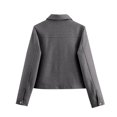 thumbnail image 5 of Women Cropped Bomber Jacket Button Down Varsity Shacket with Pockets Lapel Neck Long Sleeve Full Zip Casual Coat, 5 of 7