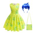 thumbnail image 4 of Movie Inside Out Joy Cosplay Costume Princess Dress+Wig For Kids Girls ​Halloween Carnival Birthday Green Printed Party Frocks, 4 of 5