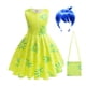 thumbnail image 4 of Movie Inside Out Joy Cosplay Costume Princess Dress+Wig For Kids Girls ​Halloween Carnival Birthday Green Printed Party Frocks, 4 of 5