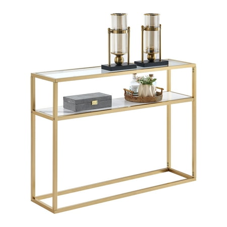 Console Tables for Entryway, Faux Marble Sofa Tables, Entryway Table for Living Room, Gold Entrance Table, MDF Entry Table, Foyer Tables w/Metal Frame, Behind Couch Table for Hallway