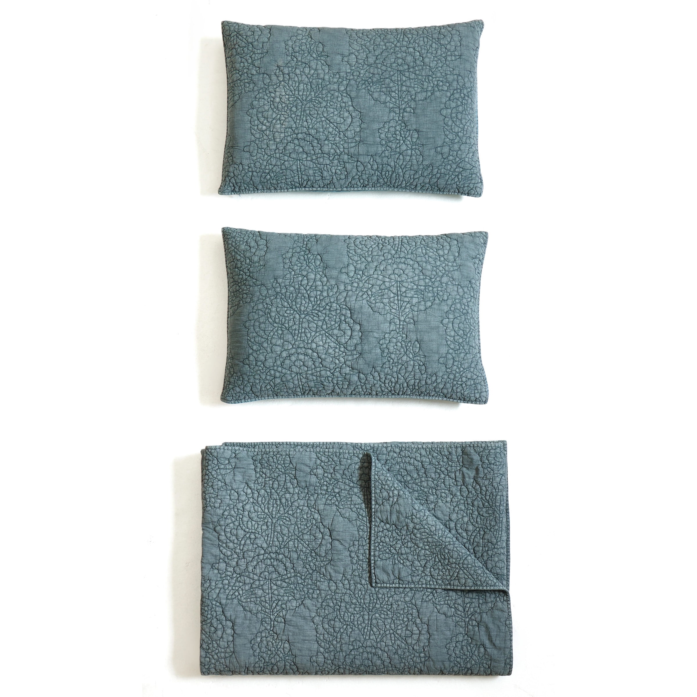 Spartina 449 Mystic Floral 3-Piece Solid Teal Quilt Set, King