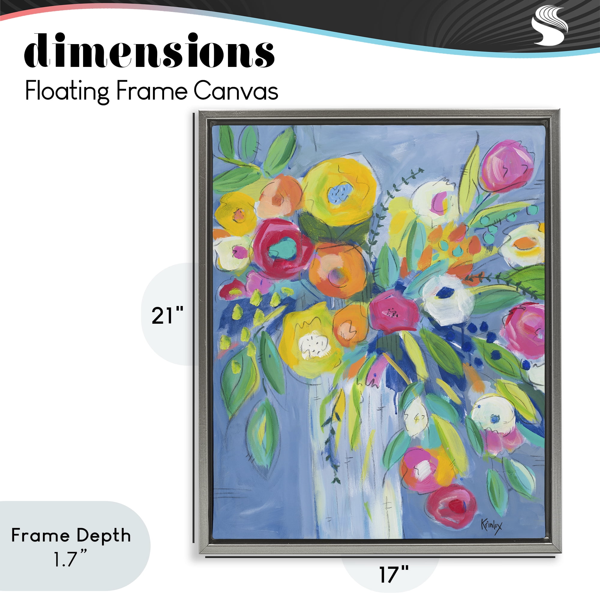 Stupell Industries Cheerful Blossom Energy Gray Framed Floater Canvas Wall Art, design by Krinlox