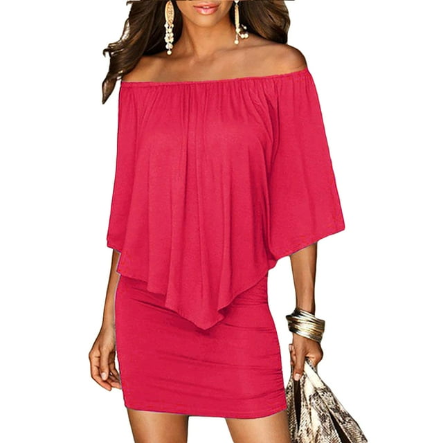 CAROOTU Femme Robe à Volants de Couleur Unie pour Soirée Plage d'Été