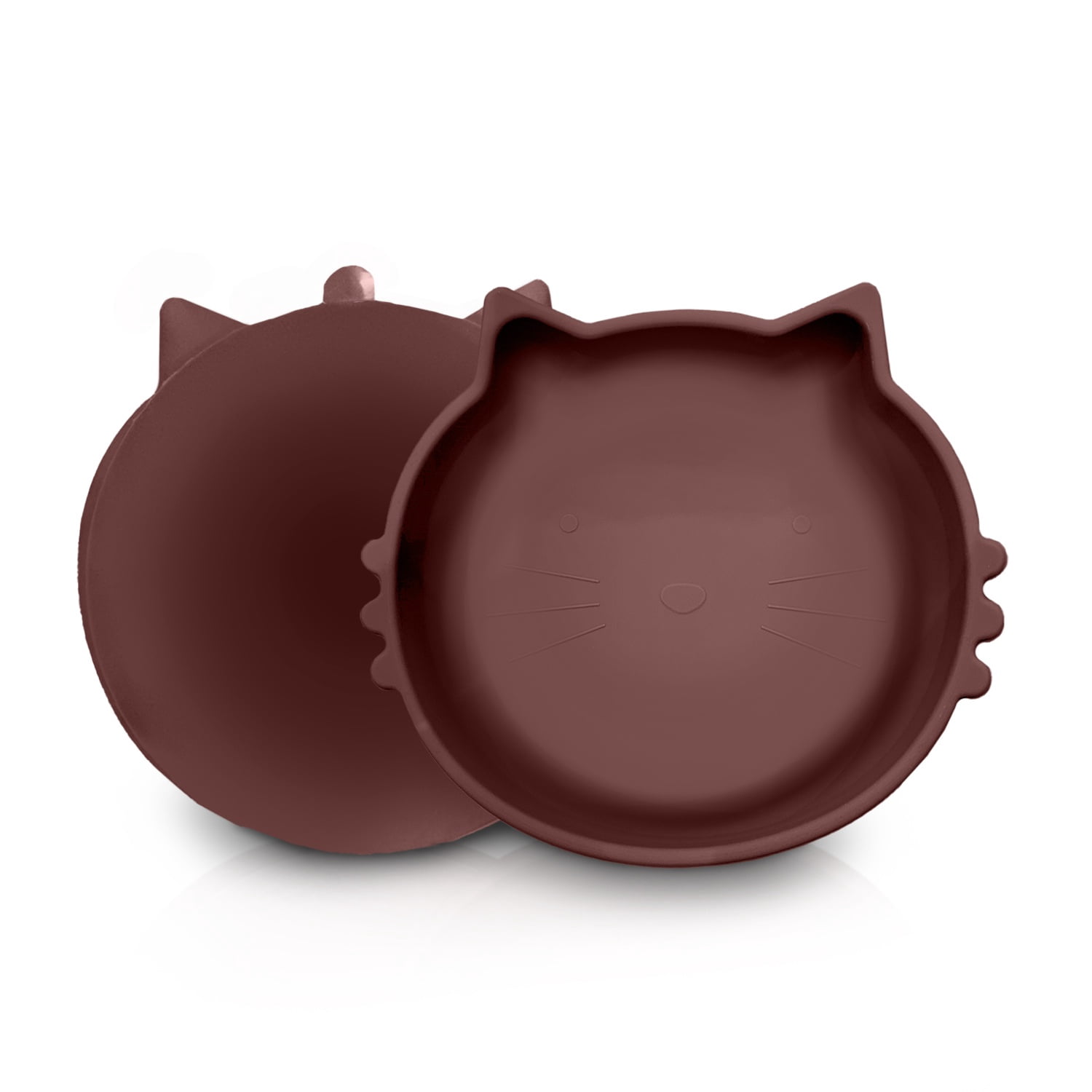 P.T. Supply Co. Brown Cat Shaped Silicone Pet Bowl with Non-Slip Suction Base