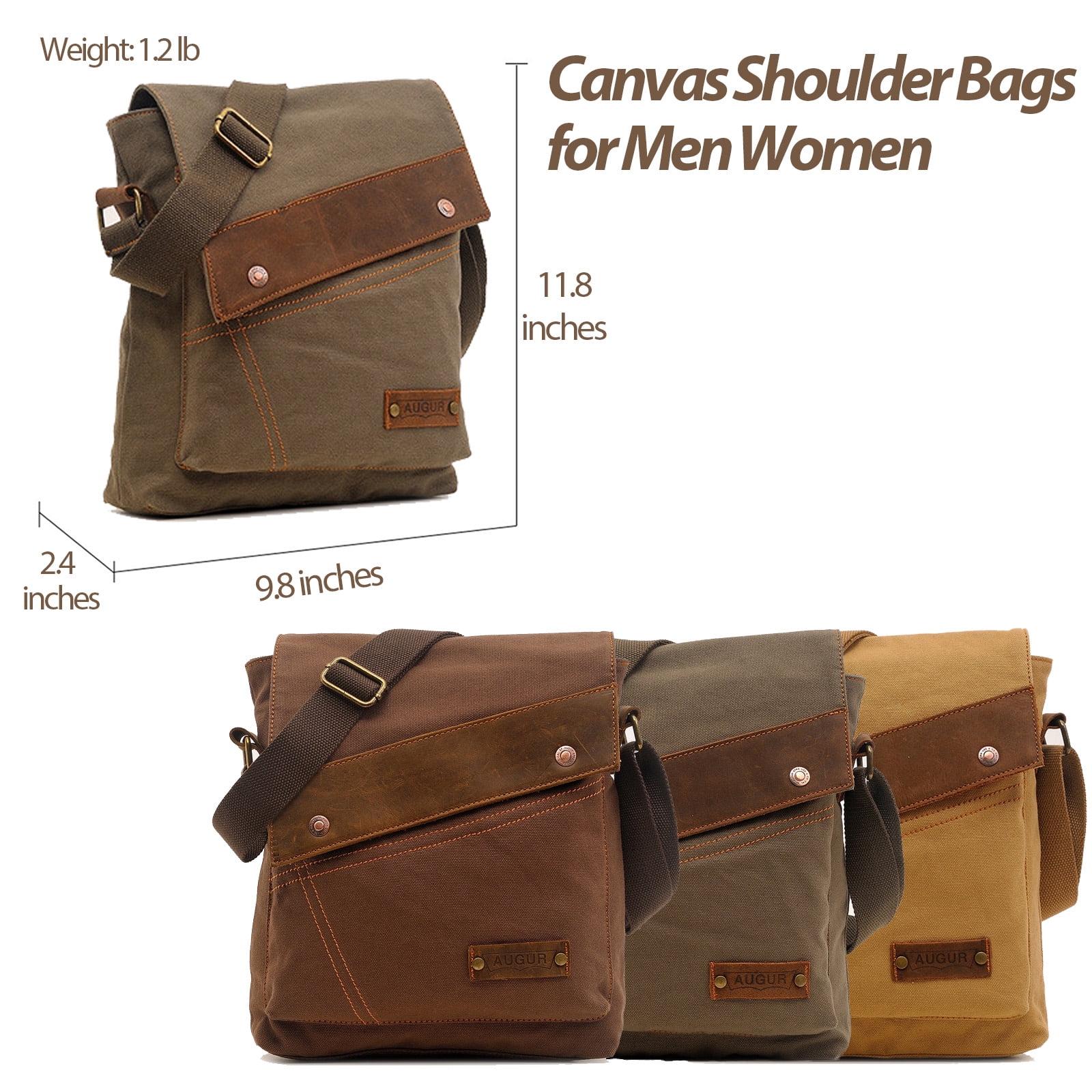 Egoelife Canvas Shoulder Bags for Men Small Crossbody Bags for Women Messenger Bag Slim Sling Bag Satchel Bag Side Bag for Travel
