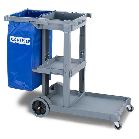 Carlisle JC1945S23 Janitor Cart w/ 3 Shelves, Gray/Blue