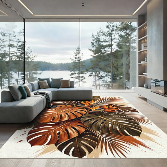 ODIKA 4'x6' Machine Washable Non-Slip Area Rug, Bohemian Burnt Orange High Traffic Rug, Orange, 1175992