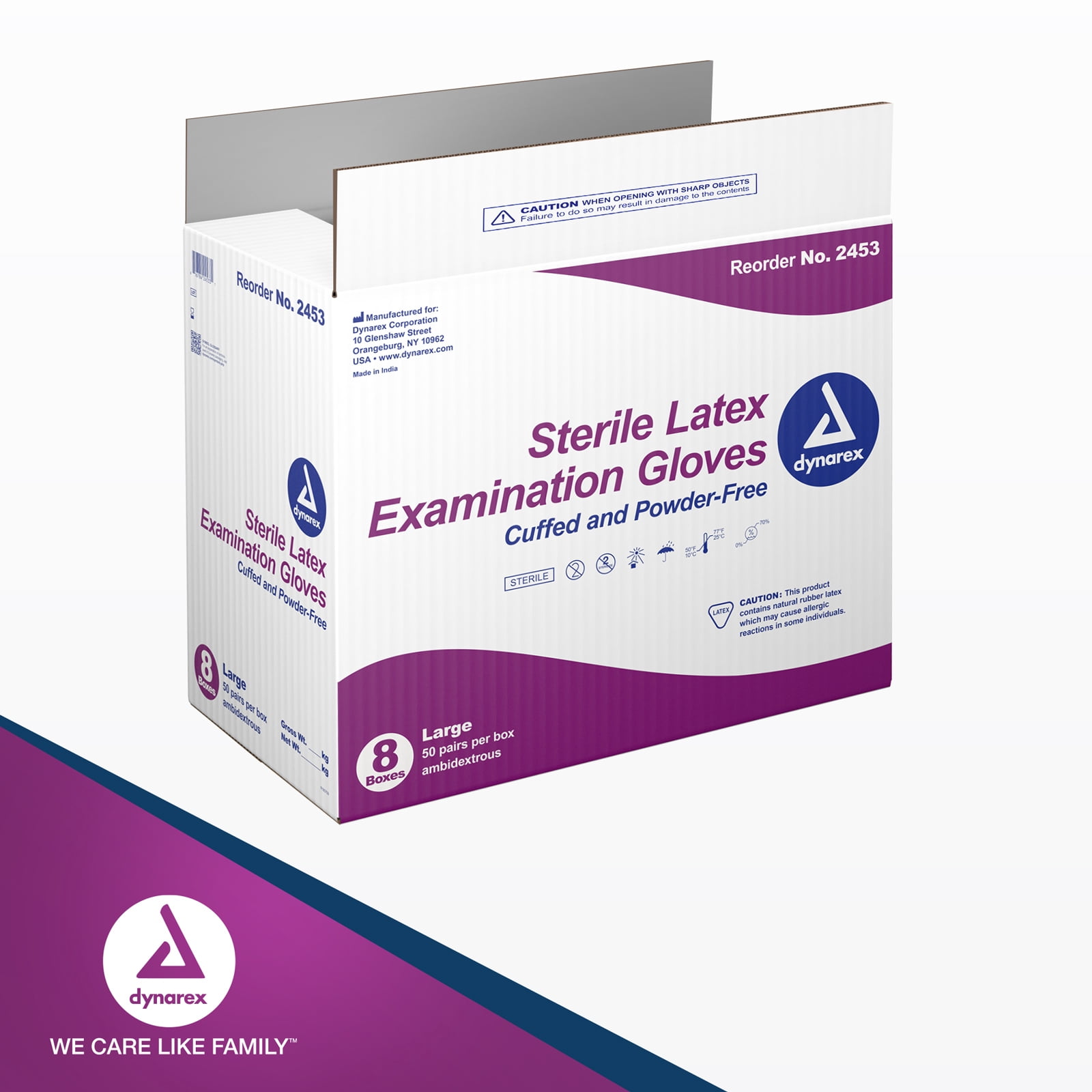 Dynarex Sterile Disposable Latex Exam Gloves, Powder-Free, Sterilely Packaged in Pairs, Ideal for Professional Medical and Healthcare, Color Bisque, Size Large - 1 Case of 400 Gloves