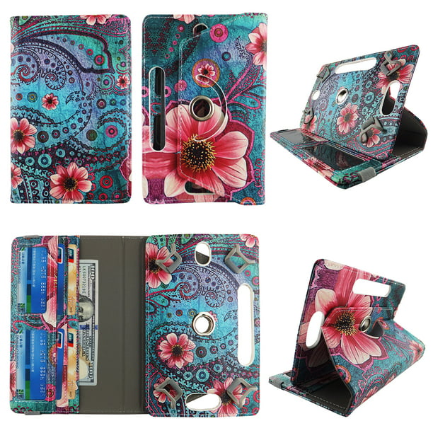 Wallet style for Samsung Galaxy Tab 4 tablet case inch android tablet cases 7 inch Slim fit standing protective rotating universal leather cash Pocket cover Pink Flower Vintage -