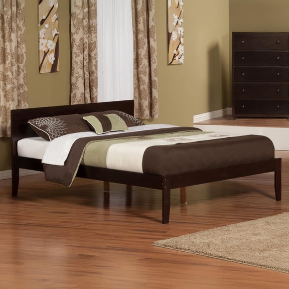 Leo & Lacey Transitional Solid Wood King Platform Bed w/ Open Foot in Espresso