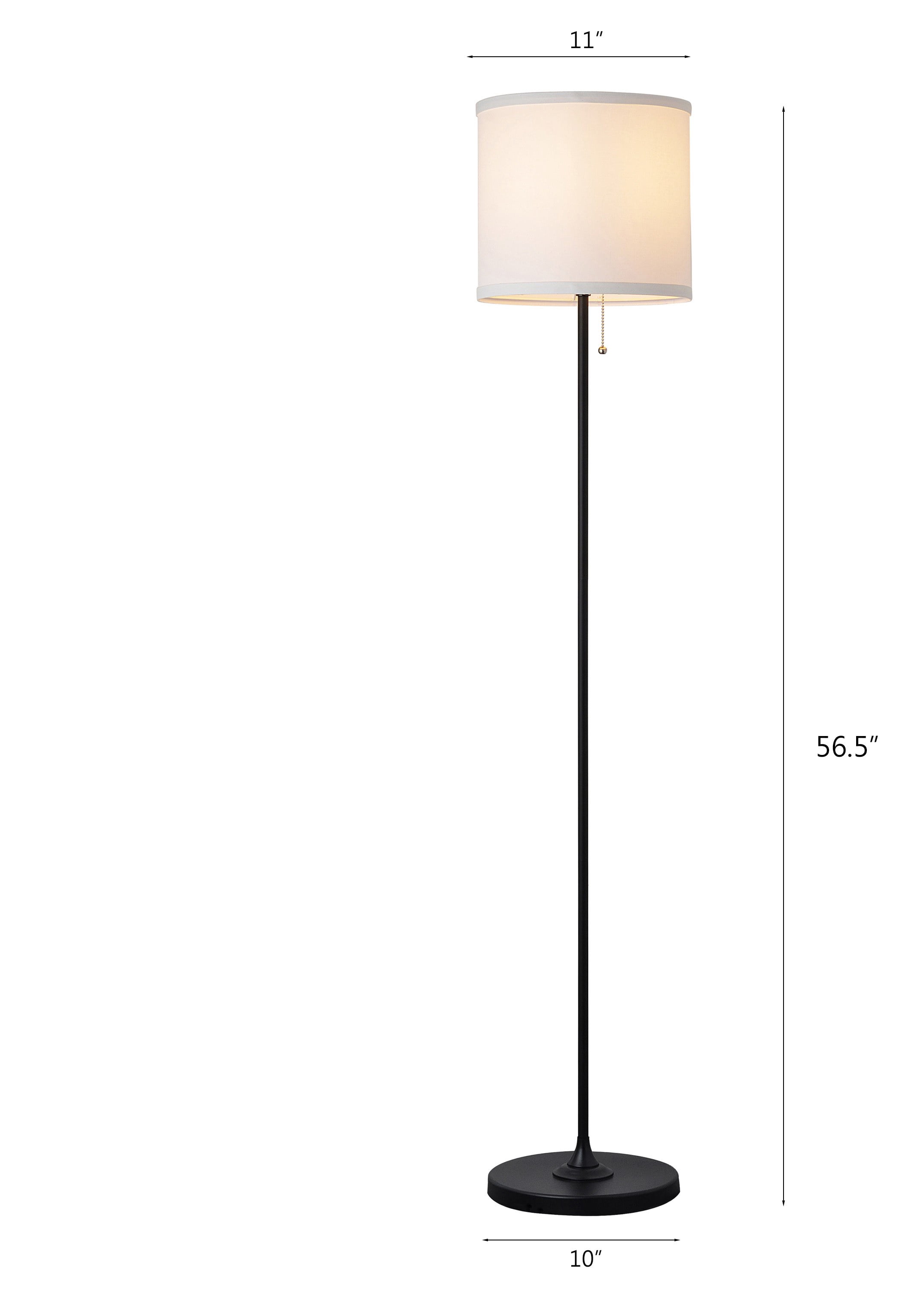 Mainstays 56.5 Inch Floor Lamp with White Fabric Shade, Black Finish, Modern Styling for Adult Use