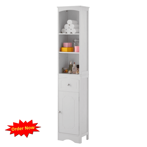 Tcbosik Tall Bathroom Cabinet with Adjustable Shelves, Slim Floor Cabinet with Door and Drawer, 66.9" Narrow Storage Unit for Living Room, Entryway, Kitchen, White