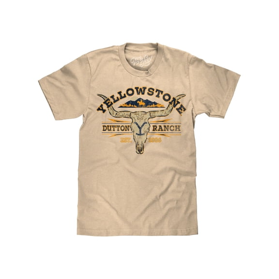 Tee Luv Yellowstone Dutton Ranch Est 1886 Cattle Skull Faded Graphic T-Shirt (Men's) (L)