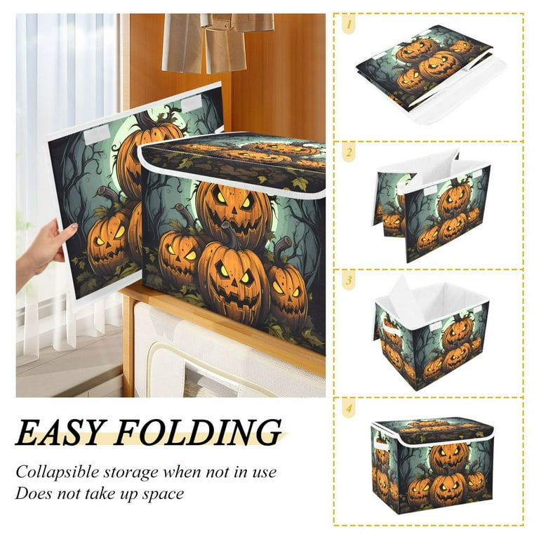 Pumpkins with Branch Halloween Large Lidded Bin Foldable Storage