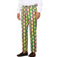 thumbnail image 4 of INSPIRE CHIC Men's Pant Diamond Plaid Pattern Regular Fit Color Block Suit Trousers 36 Green Purple, 4 of 6