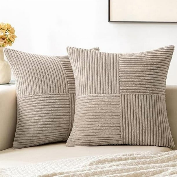 HAYANLight Brown Corduroy Pillow Covers Pack of 2 Boho Decorative Spliced Throw Pillow Covers Soft Solid Couch Pillowcases Cross Patchwork Textured Cushion Covers for Living Room Bed Sofa 16x16 inch