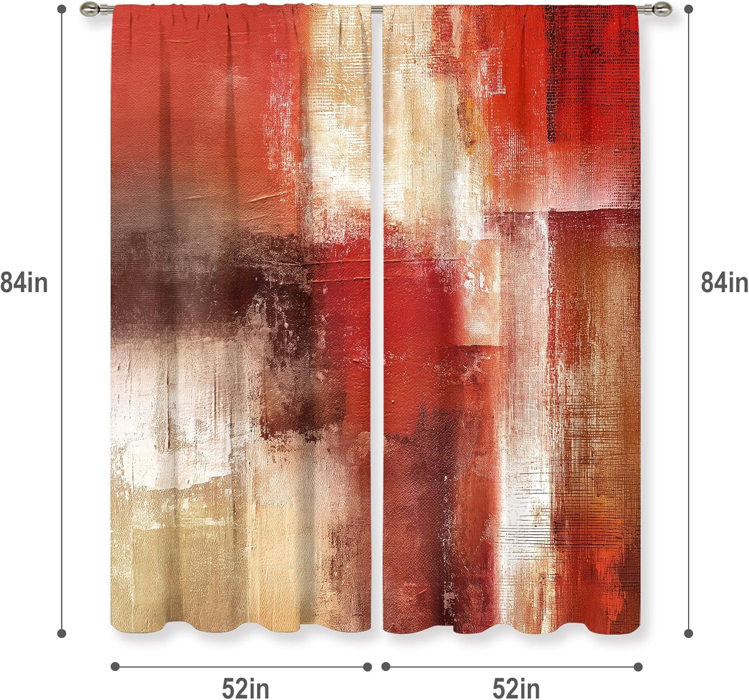 Red Curtains 52Wx84H Inch Rod Pocket Abstract Rustic Vintage Burgundy Brown Modern Oil Painting Bedroom Window Drapes Contemporary Women Art Aesthetic Printed Living Room Window Treatment