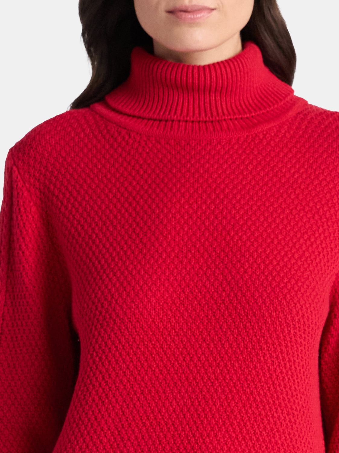 Time and Tru Women’s and Women’s Plus Turtleneck Sweater with Cable Sleeves, Midweight, Sizes XS-4X