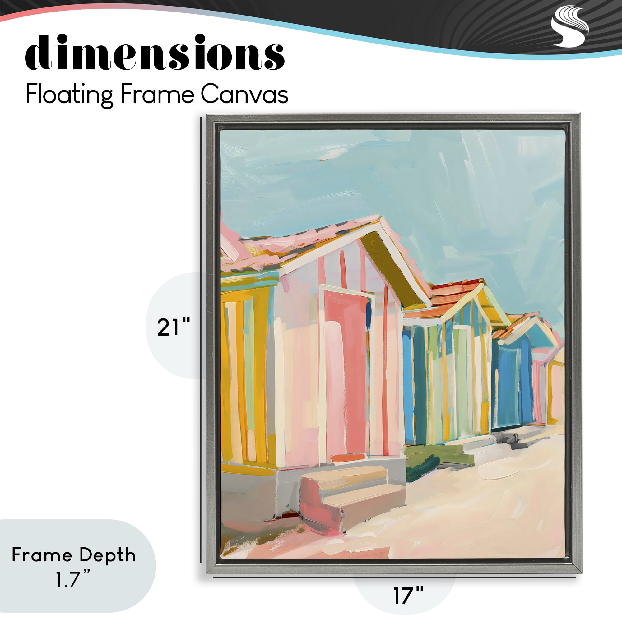 Stupell Industries Striped Beach Bungalows Gray Framed Floater Canvas Wall Art, design by The Prints Vibe