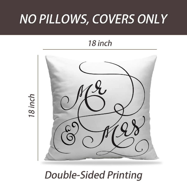 LALILO Throw Pillow Covers Calligraphy Mr And Mrs And Mrs Cushion Cover 18 x 18