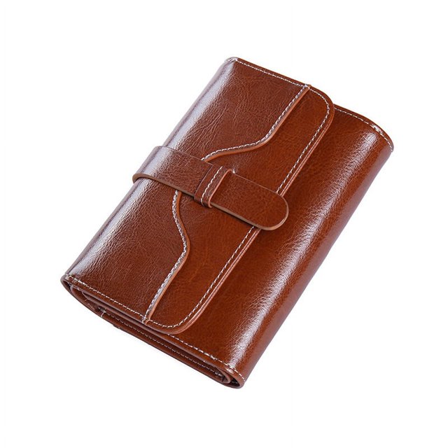 Monedero corto de piel auténtica para mujer con hebilla de piel de vaca encerada al óleo estilo retro con clip para monedas pequeño