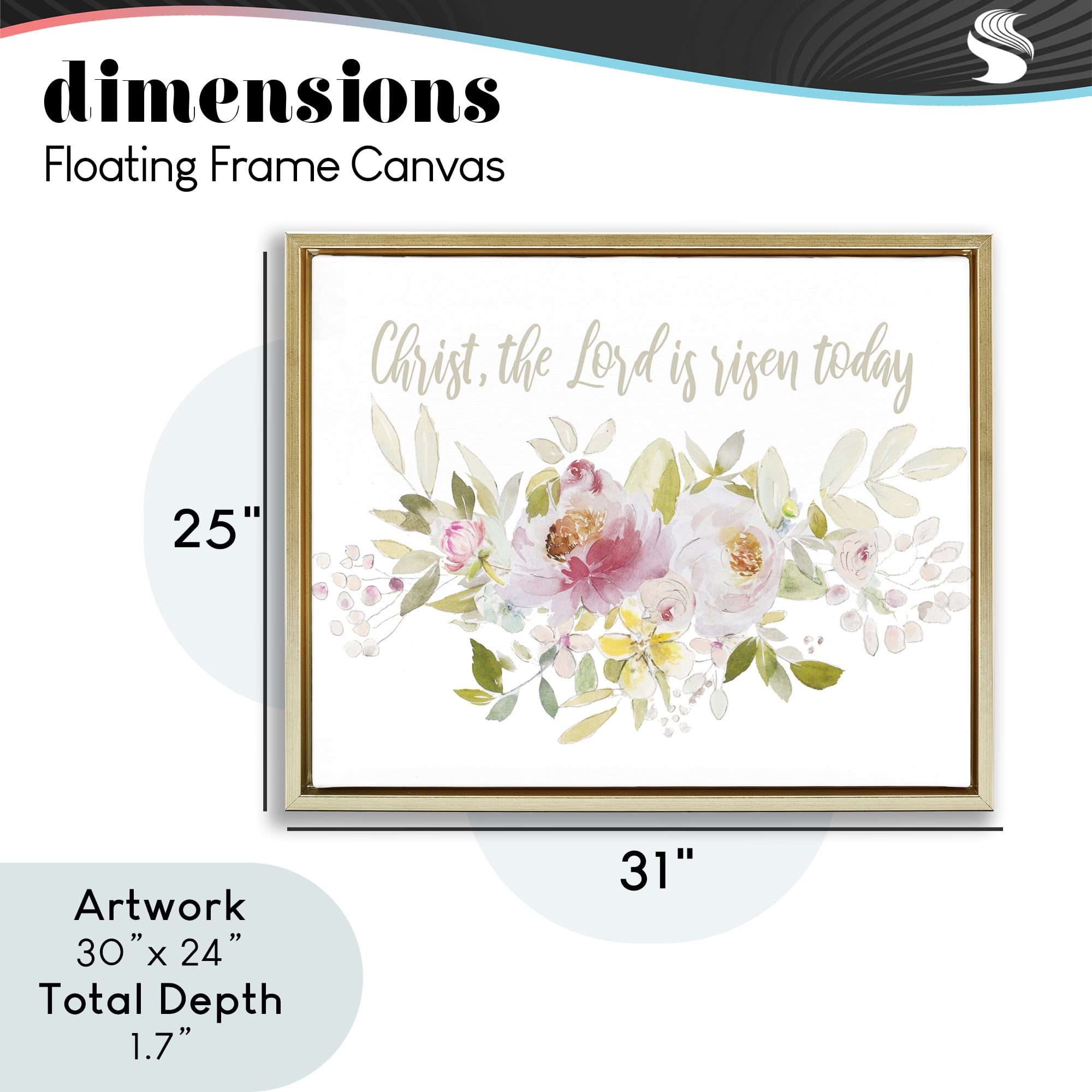 Stupell Industries The Lord Is Risen Florals Gold Framed Floater Canvas Wall Art, design by Patricia Pinto