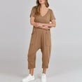 thumbnail image 4 of Short Sleeve Jumpsuit for Women 2025 Solid Color V-neck Straight Leg Rompers with Pocket Loose Summer Ladies Overalls, 4 of 8