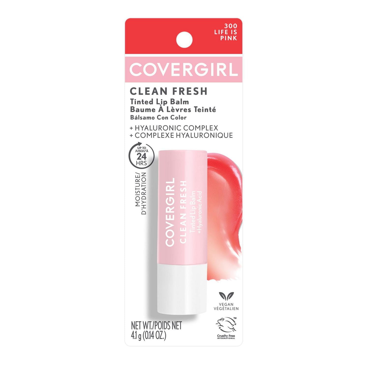 COVERGIRL Clean Fresh Tinted Lip Balm, Formulated with Hyaluronic Acid for 24HR Hydration, 100% Vegan & Cruelty-Free, Vegan lip balm