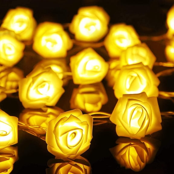 LED Rose Flower String Lights, 6.6 ft 20 LEDs Rose Lamp Fairy String Lights Battery Operated Indoor Outdoor, DIY Lights Decorations for Mother's Day Valentine's Wedding Garden Party (Warm White)