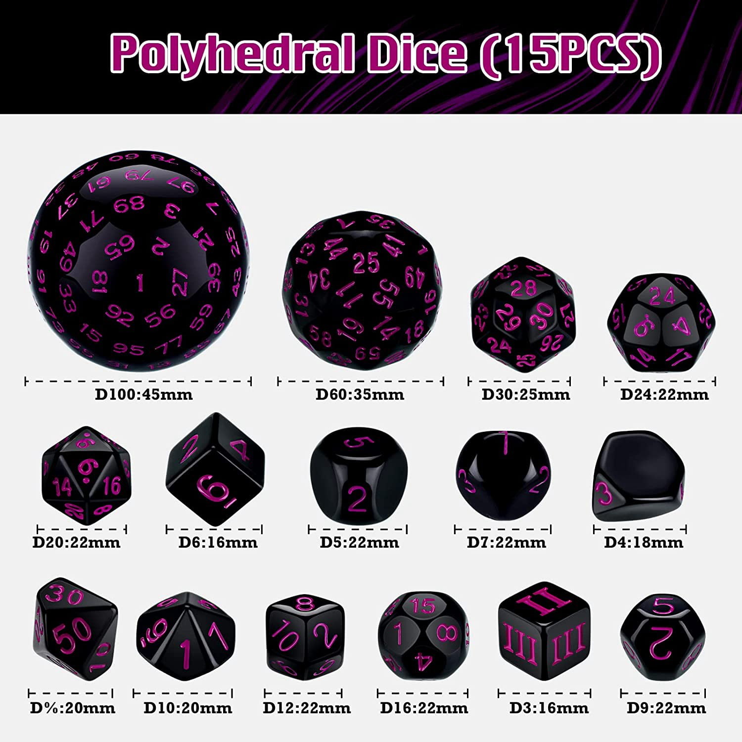 Fast Free Shipping Deesen 15Pieces Complete Polyhedral DND Dice Set D3